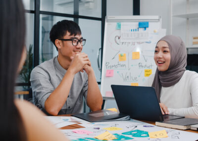 Multiracial group of young creative people in smart casual wear